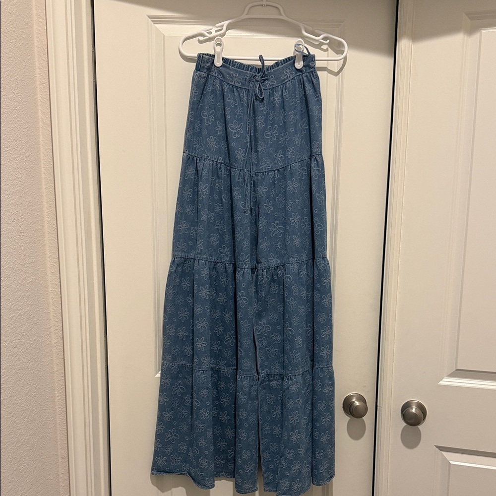 Blue Tiered Maxi Skirt